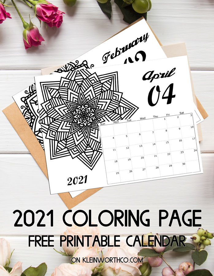 2021 Coloring Page Calendar Printable Kleinworth Co