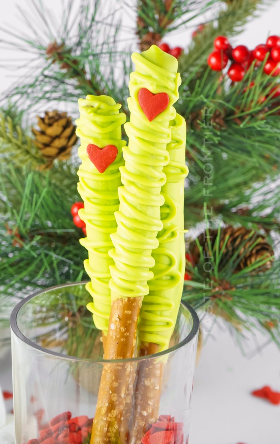 Grinch Chocolate Covered Pretzel Rods - Taste of the Frontier