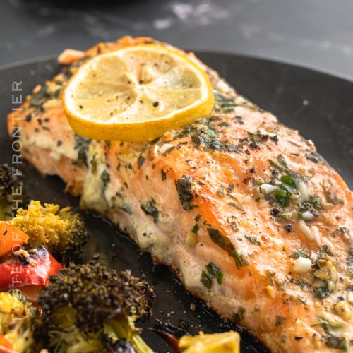 Fish, Trout, Chum Salmon, Humpback, A Piece Baked, Grilled, With A Slice Of  Lemon And Lettuce Stock Photo, Picture and Royalty Free Image. Image  125357561.