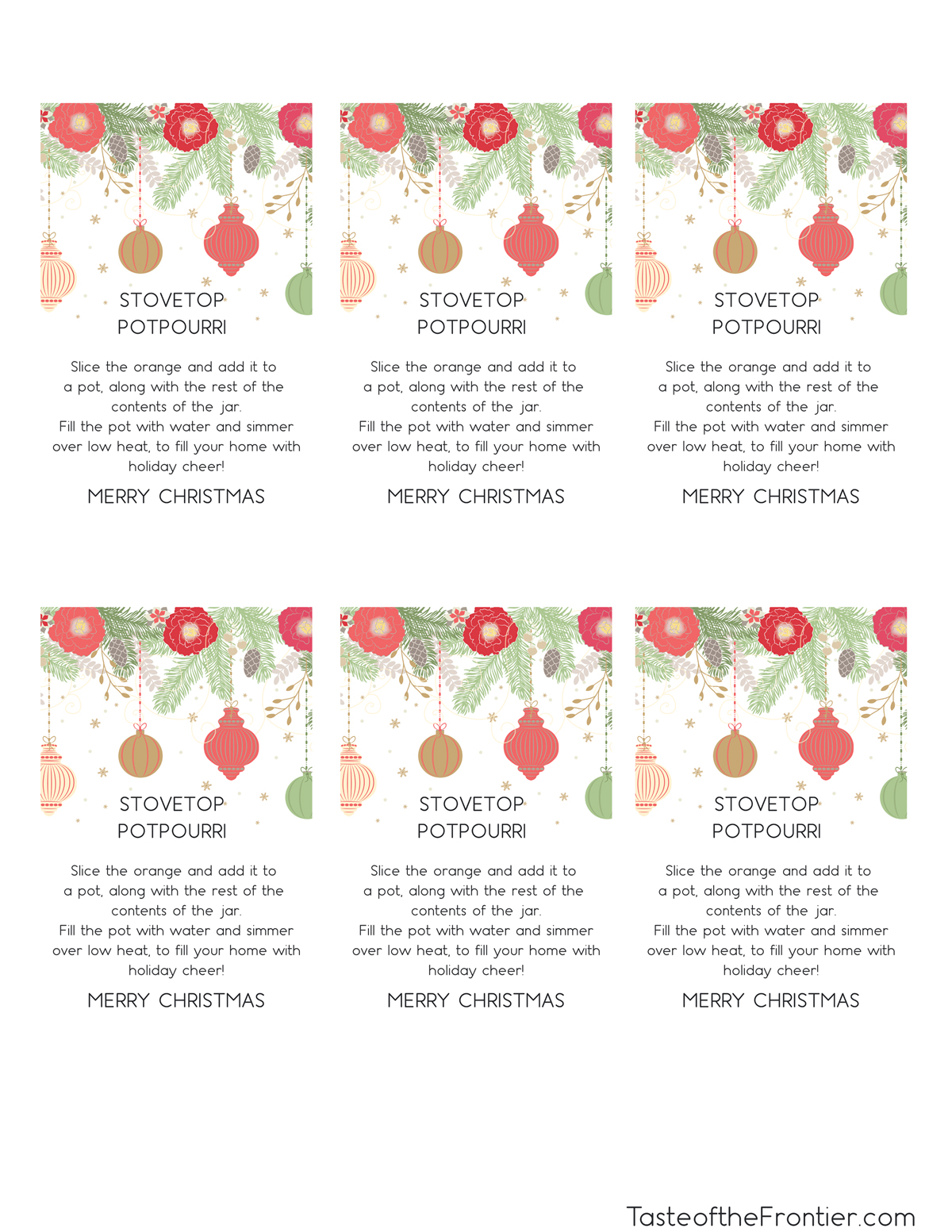Christmas Stovetop Potpourri Recipe and Free Printable Gift Tag