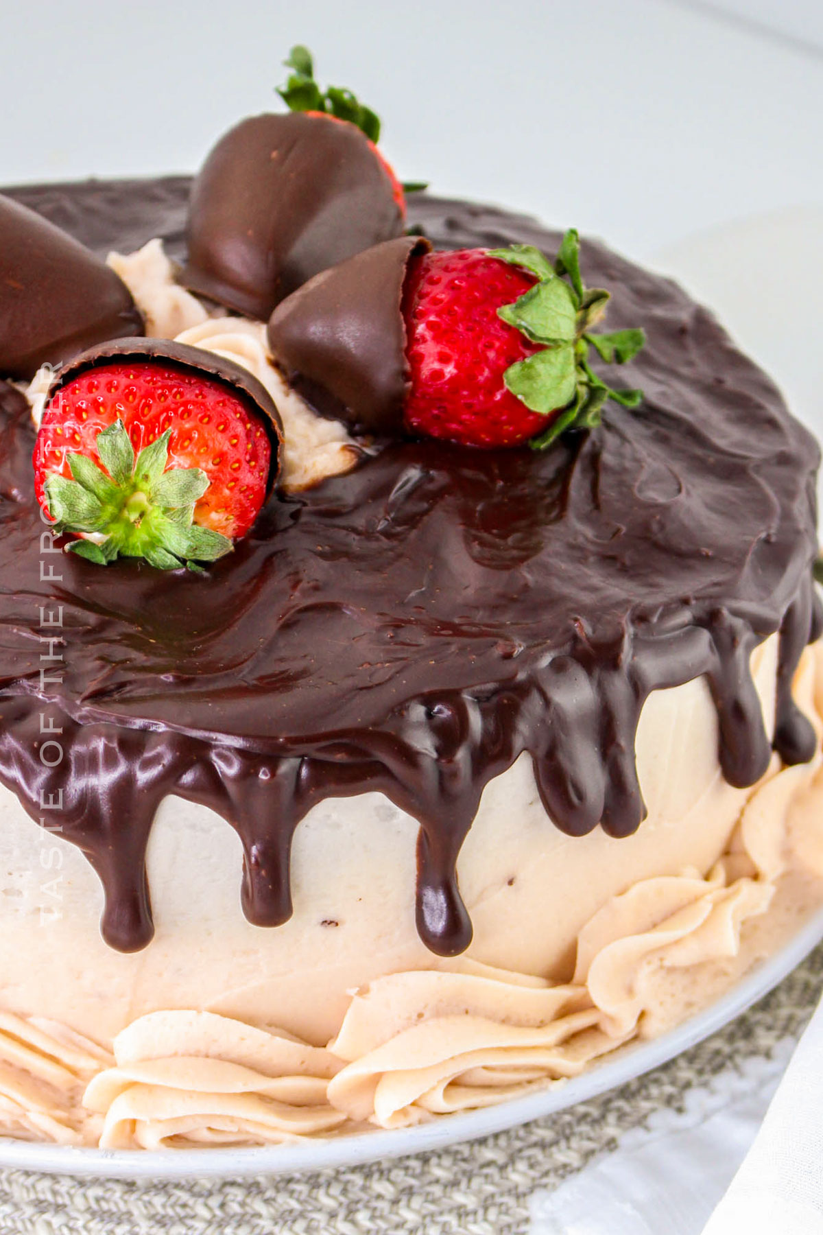 2 layer chocolate cake filled with strawberries