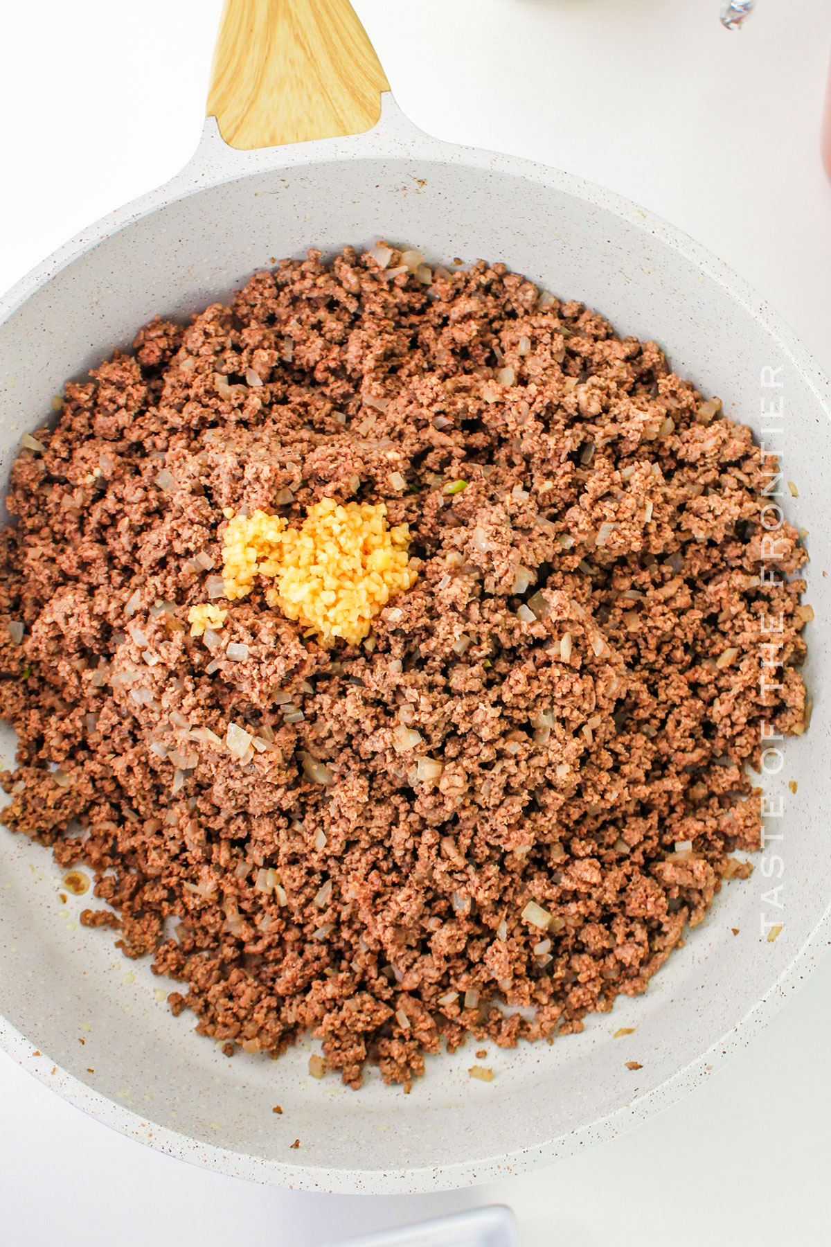 cooking the casserole ingredients in the skillet