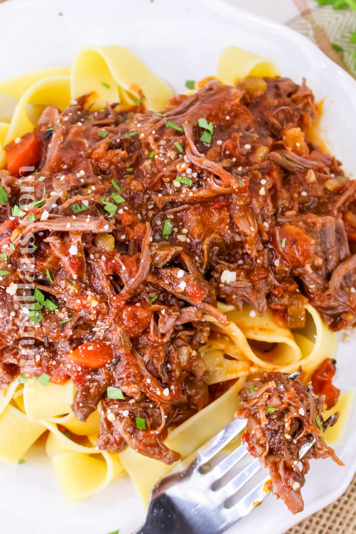 short ribs served on noodles