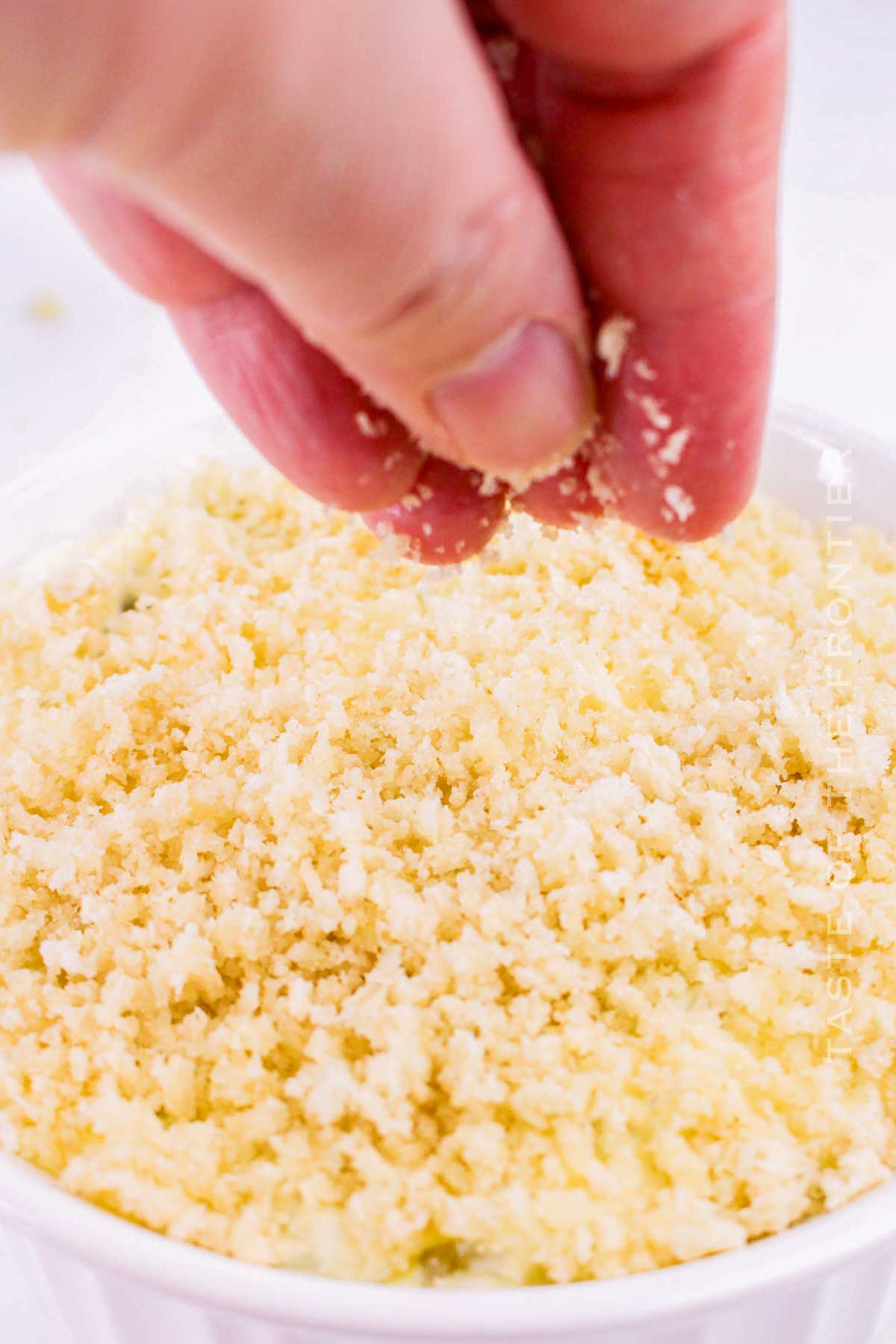 adding the panko for fried texture