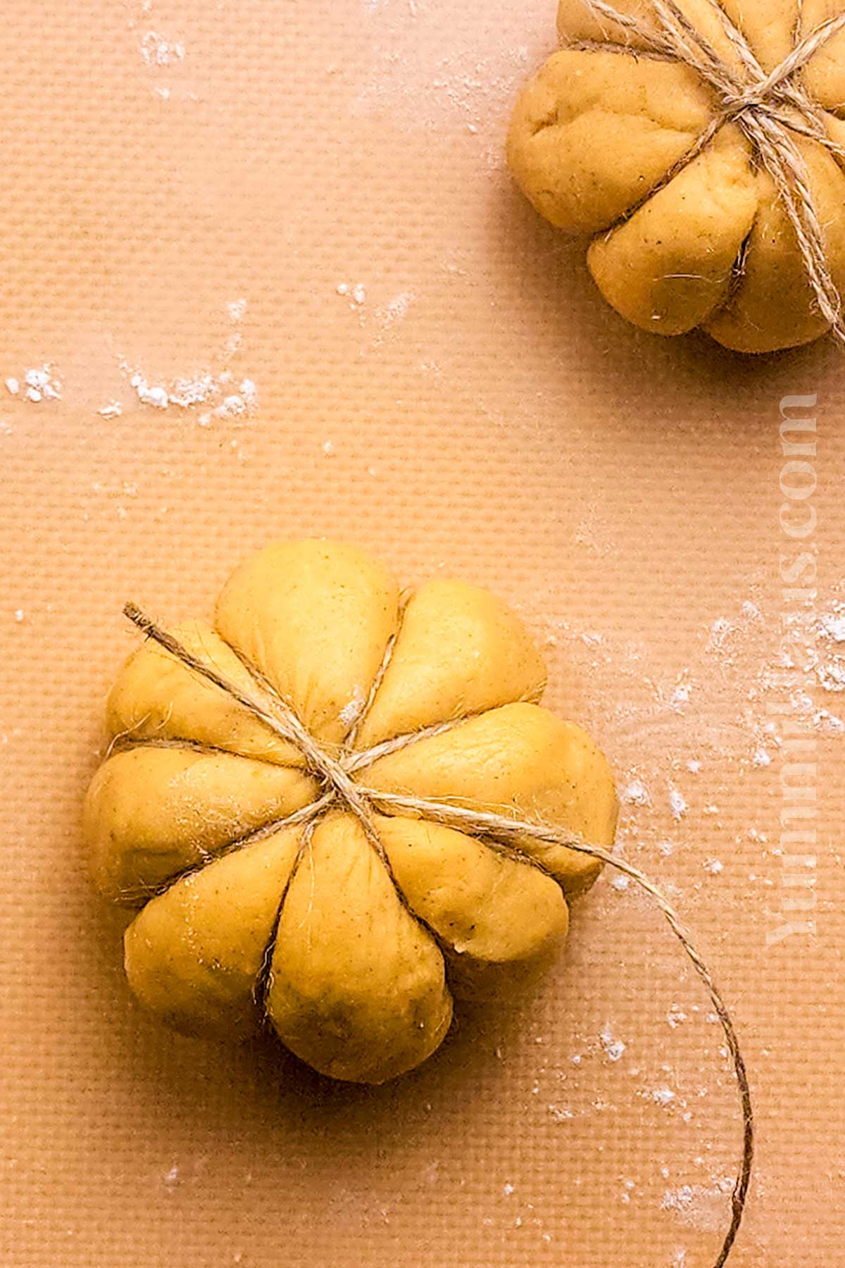 shaping the dough like pumpkins