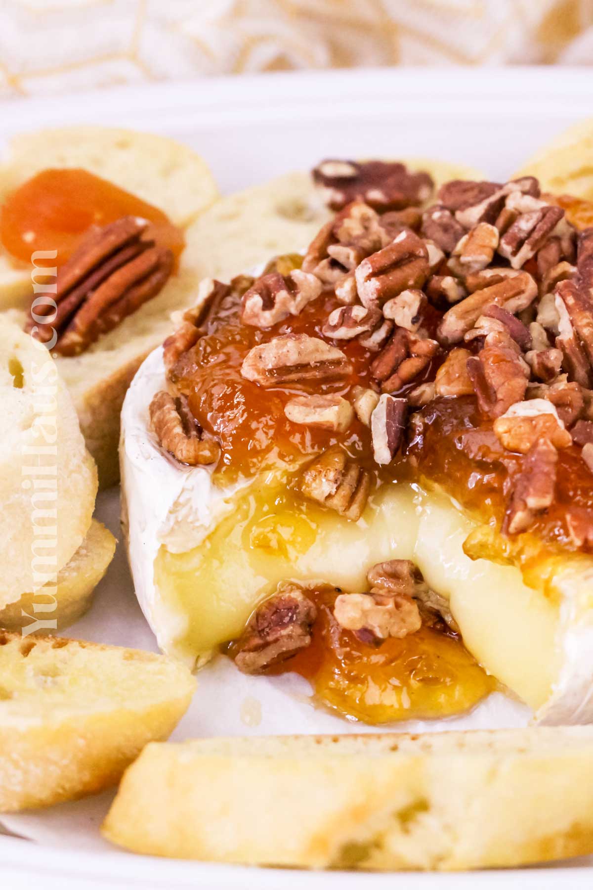 melted cheese with jam and pecans