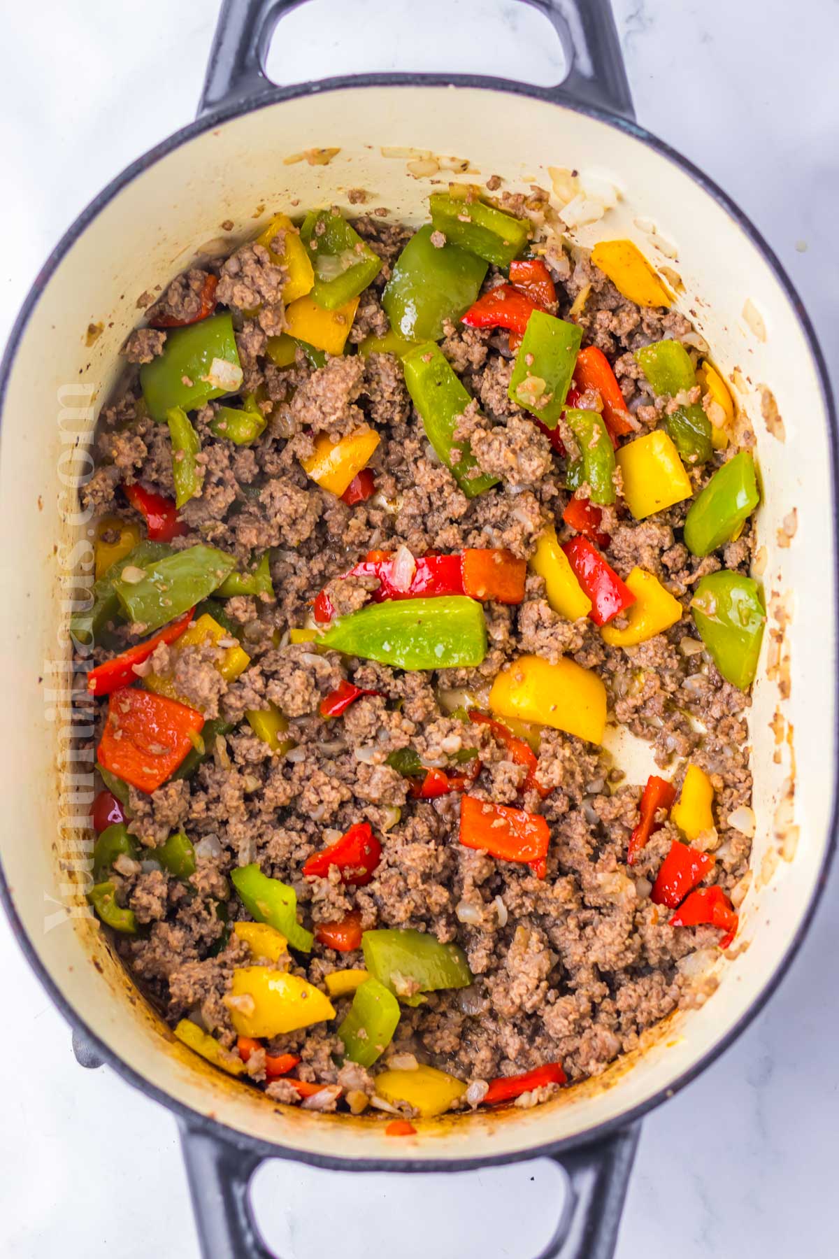 browning the beef and peppers